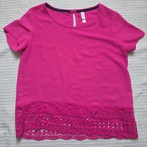 Xhilaration Fuchsia Lace Trim Blouse